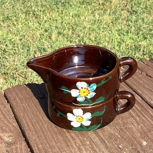 Vintage‎ Brown Ceramic Creamer and Sugar Set Floral Design Made in Japan